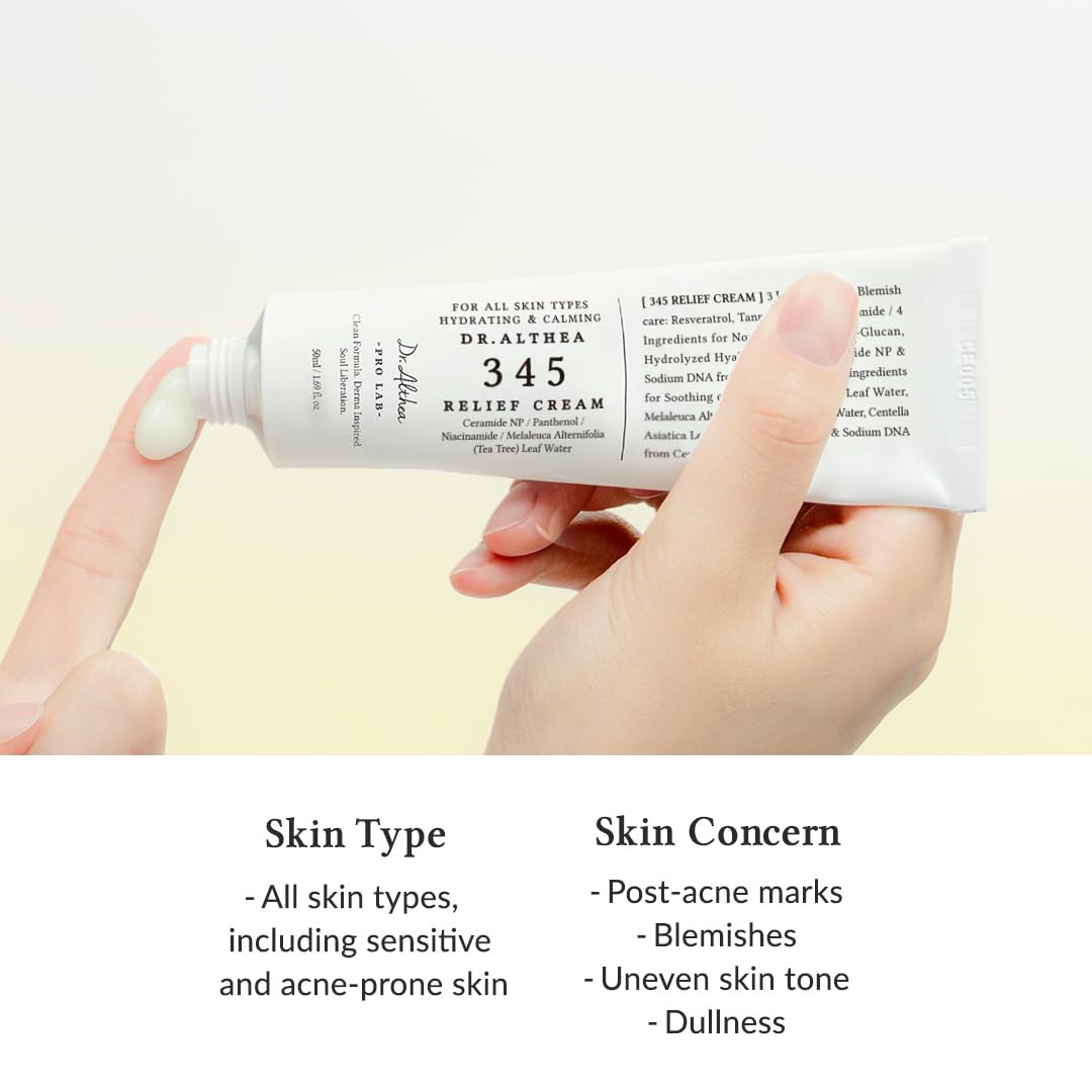 Dr.Althea 345 Relief Cream | Daily Face Moisturizer | Blemish Relief Care | Soothing Recovery & Moisture with Niacinamide Panthenol | Korean Vegan Skin Care for All Skin Types | 1.7 Fl Oz (Pack of 2)