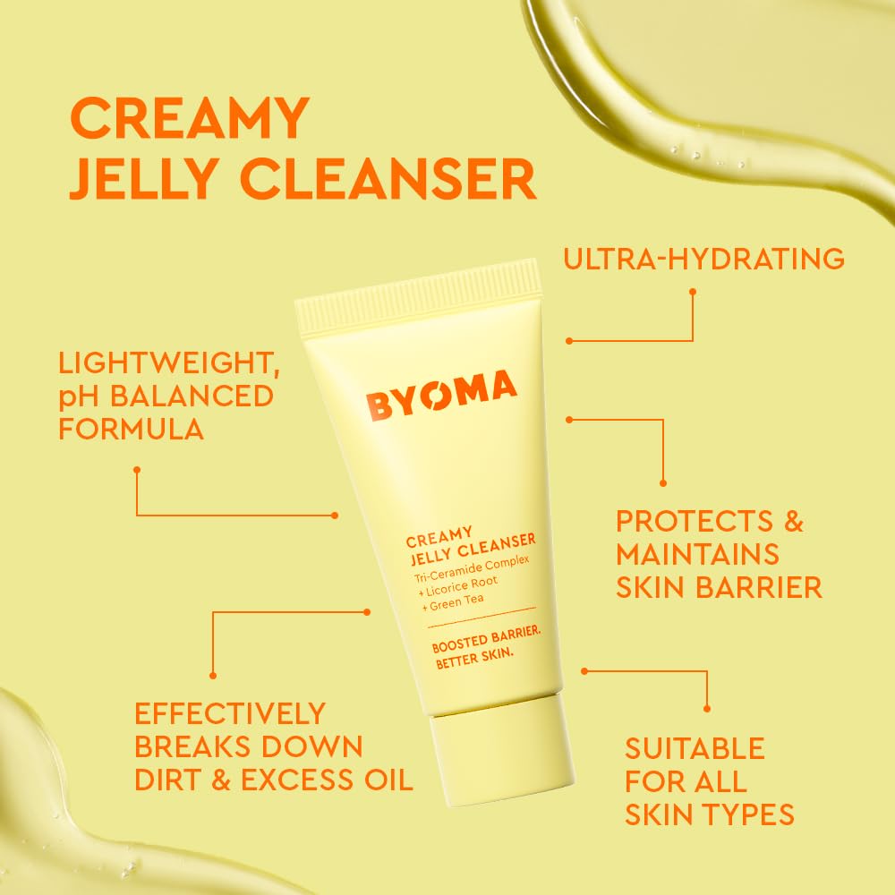 BYOMA So Hydrating Set - Barrier Repair Skincare Set - Creamy Jelly Cleanser Hydrating Face Serum & Ceramide Face Moisturizer for Dry Skin - Anti Wrinkle Alcohol Free Skin Care - 30ml 15ml 15ml