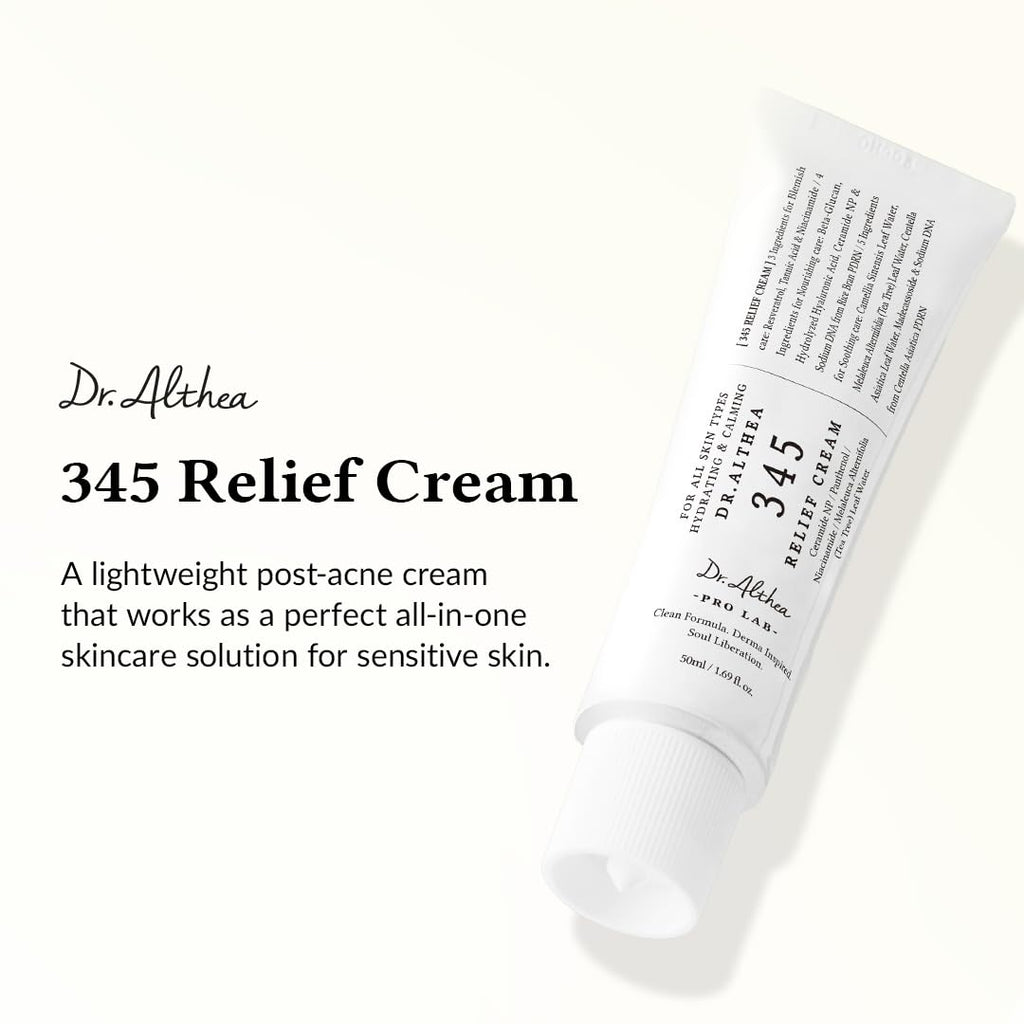 Dr.Althea 345 Relief Cream | Daily Face Moisturizer | Blemish Relief Care | Soothing Recovery & Moisture with Niacinamide Panthenol | Korean Vegan Skin Care for All Skin Types | 1.7 Fl Oz (Pack of 2) he