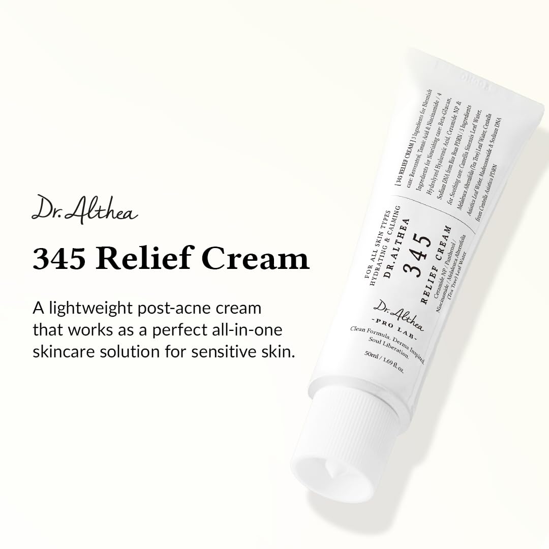 Dr.Althea 345 Relief Cream | Daily Face Moisturizer | Blemish Relief Care | Soothing Recovery & Moisture with Niacinamide Panthenol | Korean Vegan Skin Care for All Skin Types | 1.7 Fl Oz (Pack of 2) he