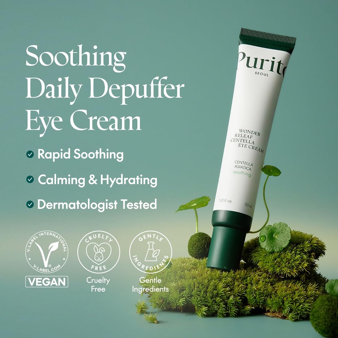 PURITO Centella Eye Cream Korean Centella for Sensitive Skin Soothing Facial Eye Cream for face Dark Circles Wrinkles Puffiness K-Beauty Vegan & Cruelty-Free 30ml 1fl.oz