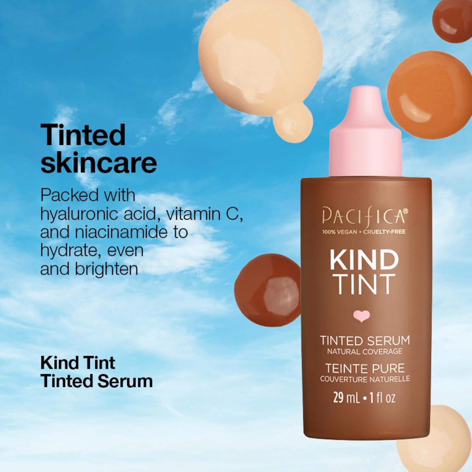 Pacifica Tinted Moisturizer – Kind Tint Serum Lightweight Hydrating Foundation with Vegan Collagen & Hyaluronic Acid for Dewy Glow Buildable Coverage Vegan 1 fl oz (Shade 02)